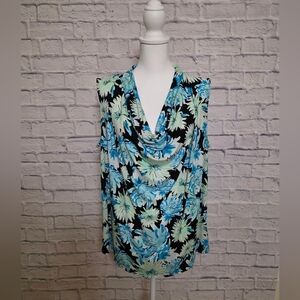 Draped Sleeveless Blouse in Green and Blue